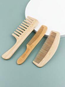 Bamboo & Wood Wide-Tooth Hair Brush With Handle, Fine-Tooth Bangs Straightening Comb, Anti-Static & Tangle-Free, Suitable For Home, Travel, Hotel Use, Gift Comb