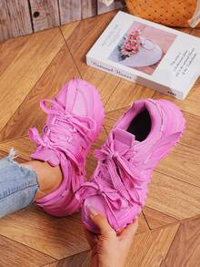 2026 Couple's Set Pink Low-Top Casual Sneakers ,Lady's Platform Sneakers  ,Breathable & Lightweight Sneakers ,Comfortable Walking Shoes ,Casual Lace-Up Outdoor Shoes,Holiday & Birthday Gift, Student Sneakers,Valentine's Day Gift - Hồng - Xem 4