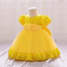 Pink Kids Clothes 2116 Big Bow 3D Flower Girls Frock Tulle Sequins Ball Gown Pageant Children Elegant Princess Prom Host Formal Evening Party Cocktail Dress 0-4Y - 綠色 - 查看 6