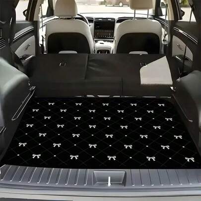 1pc Rhombus Pattern Bow Printed Soft & Durable Washable Trunk Mat, Suitable For Pet Travel/Moving/Road Trip And Outdoor Camping, Pet Travel Pad, Moving Supplies Pad, Decorative Trunk Protector Mat, Washable Liner, Car Trunk Protective Mat, Essential For Car Owners
