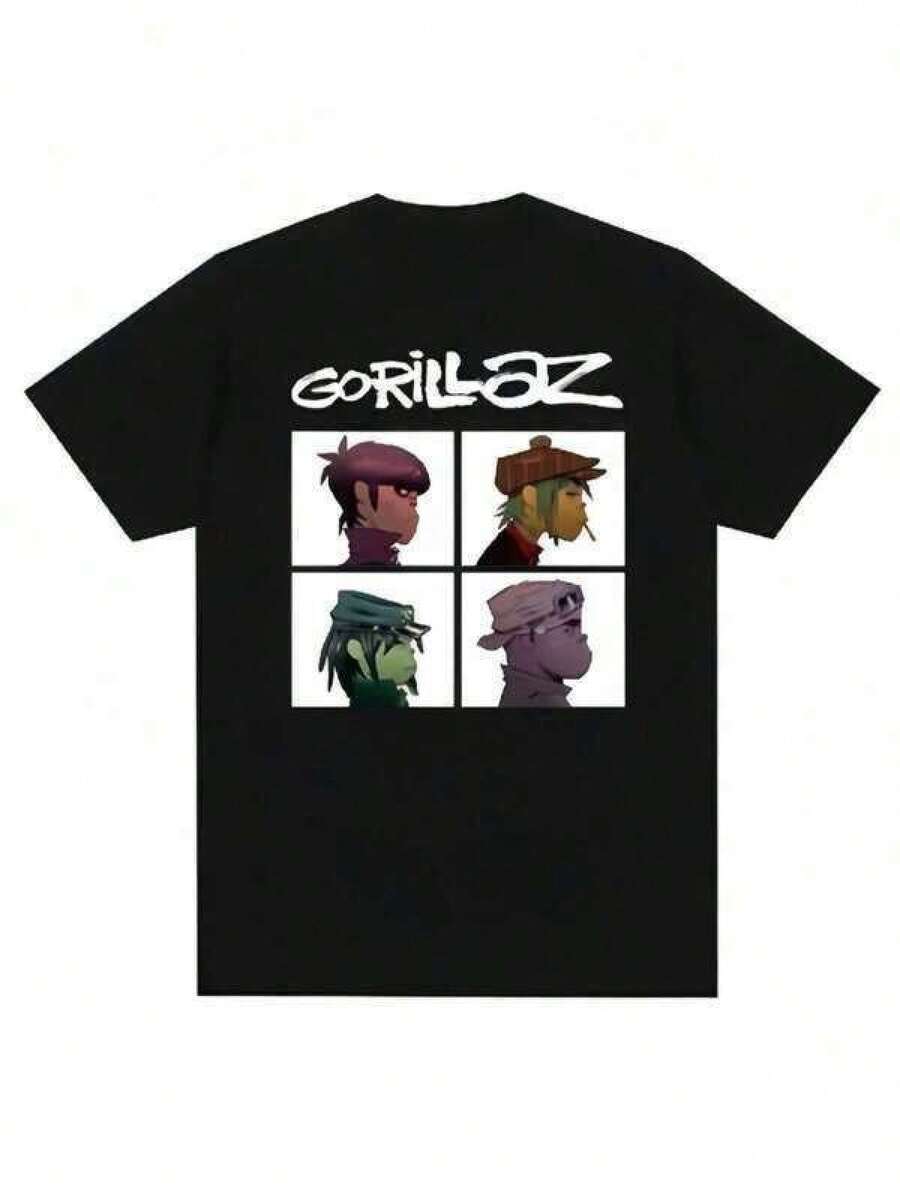 2026 Graphic T-Shirts For Men And Women, T-Shirt, Valentine's Day Top, Men's Graphic T-Shirt, Gorillazs Punk Rock Band Printed T-Shirt, 90s Casual Short Sleeve T-Shirt, Unisex Clothing For Girls, Men's Outfits, Women's Clothing, Anime Graphic T-Shirt For Men And Women, Fast Delivery, Tops For Women And Men, New Year's Outfit, Gift For Girlfriend And Boyfriend - 黑色 - 查看 1
