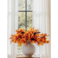 7 PCS 30 Inch Orange Artificial Fall Maple Leaf Decor Stems, Fall Decorations Indoor Outdoor Halloween Than1ks 1giving Farmhouse Arrangement Decorations For Wedding Centerpieces In Autumn - 橙楓葉南瓜 - 查看 2
