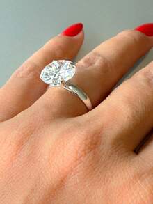 Anel Solitário Prata Virgínia Ajustável Tamanho Regulável Pedra Moissanite 12mm 10mm - Prata - Visão 7