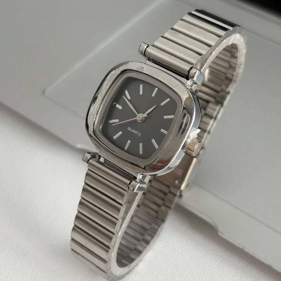 Classic Gold Square Quartz Watch, Minimalist Small Watch For Women, Adjustable Stainless Steel Bracelet - 黑與白 - 查看 1