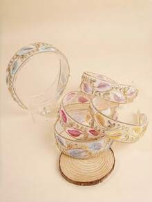 1pc Countryside Style Embroidered Leaf Wide Headband, Sweet & Versatile Mesh Breathable Hairband For Teens, Daily Use