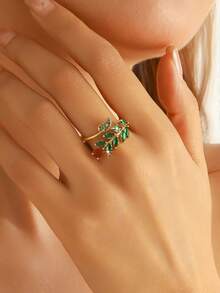 Bohemian Style Leaf Crystal Ring - Gold Tone Green Gemstone Women's Personalized Ring | Exquisite Natural Style Everyday Jewelry - Leaves - View 3
