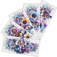 5 Sheets Floral Girl UV DTF Stickers Glass DTF Transfer Stickers UV DTF Transfer Stickers for Glass Cups DIY Water Bottle Glass Waterproof Rub on Transfers for 16 oz Tumbler - Verschiedenfarbig - Übersicht 11