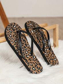 情侣人字拖，夏季热销！黑色绑带搭配黑色豹纹印花人字拖凉鞋，简约而不失个性，必备单品，舒适的EVA材质，独特的纹理设计，轻松打造海滩时尚造型。 - 黑色 - 查看 10