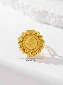 1pc 22K Gold Plated Copper Material Women's Adjustable Ring, Unique Design With Laser Engraved Pattern, Suitable As Gift For Lover, Daily Casual Wear, Mother/Mom - Yellow Gold - View 10