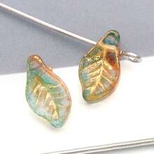 20/50颗7*12毫米金边迷你月桂叶，捷克风格玻璃散珠，用于手工DIY手链和项链配件。 - 樹葉 - 查看 20