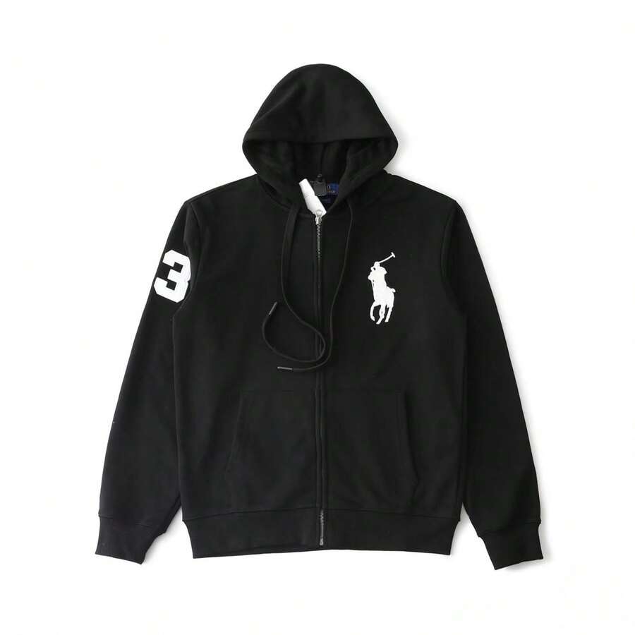 Polo Ralph Lauren Unisex Full-Zip HoodieSweatshirt , Fashion Hoodies & Sweatshirts, Drawstring Hoodies Pullover Sweatshirts Casual Long Sleeve Shirts - 黑色 - 查看 1