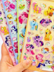 儿童手工奖励教育计划剪贴簿贴纸，创意剪贴簿贴纸，儿童艺术手工贴纸，小马宝莉3D立体注水浮雕创意贴纸，随机款式高价值日系动漫主题卡通贴纸 - 彩色 - 查看 1