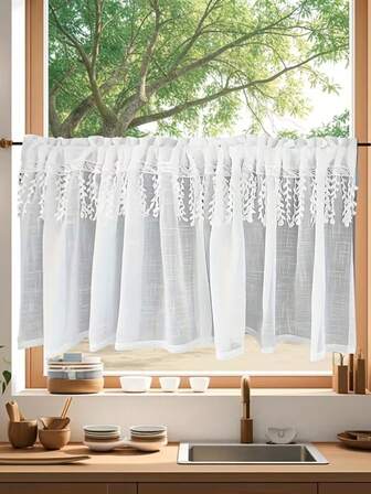 1 st. kort gardin med broderad blommig design, lämplig för kök, sovrum, vardagsrum, skiljevägg, café, fönster, skåp, juldekoration