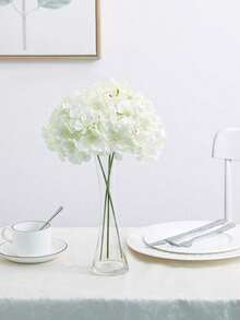 3套仿真白色绣球花，带茎，适用于家居装饰、婚礼中心摆设、房间装饰、礼品 - 白色 - 查看 2