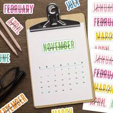 12/36 片 - 1/3 张月度计划贴纸，创意日历装饰剪贴簿贴纸，节日美学日记贴纸，日期页标记索引标签，彩色涂鸦日历贴纸，适合作为生日、婚礼、周年纪念日的礼物 - 彩色 - 查看 7