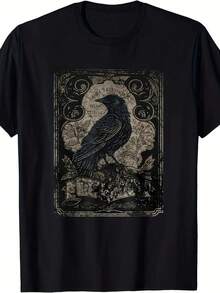 Gothic Crow T-Shirt 100 Cotton Limited Edition Gothic Crow Tarot T-Shirt Dark Design Gift For Halloween - New Gifts To G - 黑色 - 查看 1