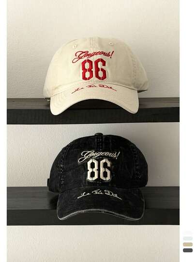 1顶复古美式字母刺绣软顶棒球帽，复古做旧可调节男女通用透气遮阳帽，适合春夏佩戴