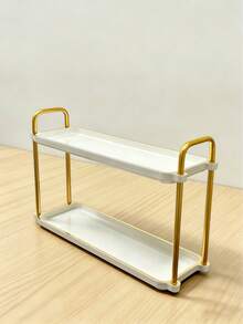 1pc Milky White Rectangular 2-Tier Tray, For Serving Breakfast, Bread, Cake - Milky White - View 4