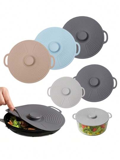 1个硅胶折叠锅盖，条纹双耳提手保鲜盖，小/中/大号可选，厨房防溢锅盖，多功能密封盖，防异味碗盖，易于清洁的厨房工具，适合野餐和露营