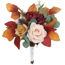 profumo da sposa per sposa e damigelle, rose artificiali bianche e bordeaux, profumo per matrimonio rustico in chiesa o boho, o centrotavola decorativi, profumo da lancio per decorazione di matrimonio in chiesa rustica - Multicolore - Visualizzare 5