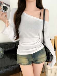 透明系带长袖罩衫，宽松显瘦性感休闲上衣 - 白色 - 查看 5