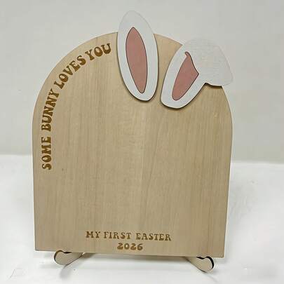 2D Wooden Easter Bunny Ear Decor With "Some Bunny Loves You" Message - Includes Matching Footprint Sign, Great For Easter Gifts Or Home Decor, First Easter | Holiday Wall Art | Handcrafted Bunny Decoration