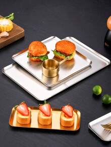 1 Pc Stainless Steel Tray, Kitchen Breakfast Plate, Bread Baking Tray, Silver Square Dish For Coffee Fruit Cake Dessert Snack Sushi BBQ Beverage Tea Cup, Suitable For Kitchen, Restaurant, Party, Banquet, Festival - Silver - View 5