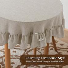 Ruffles Oval Tablecloth For Oval Table, 60 X 84 Inch Elegant Linen-Like Table Cover With Scalloped Edge, Perfect For Farmhouse & Rustic Dining Decor - Tự nhiên - Xem 4