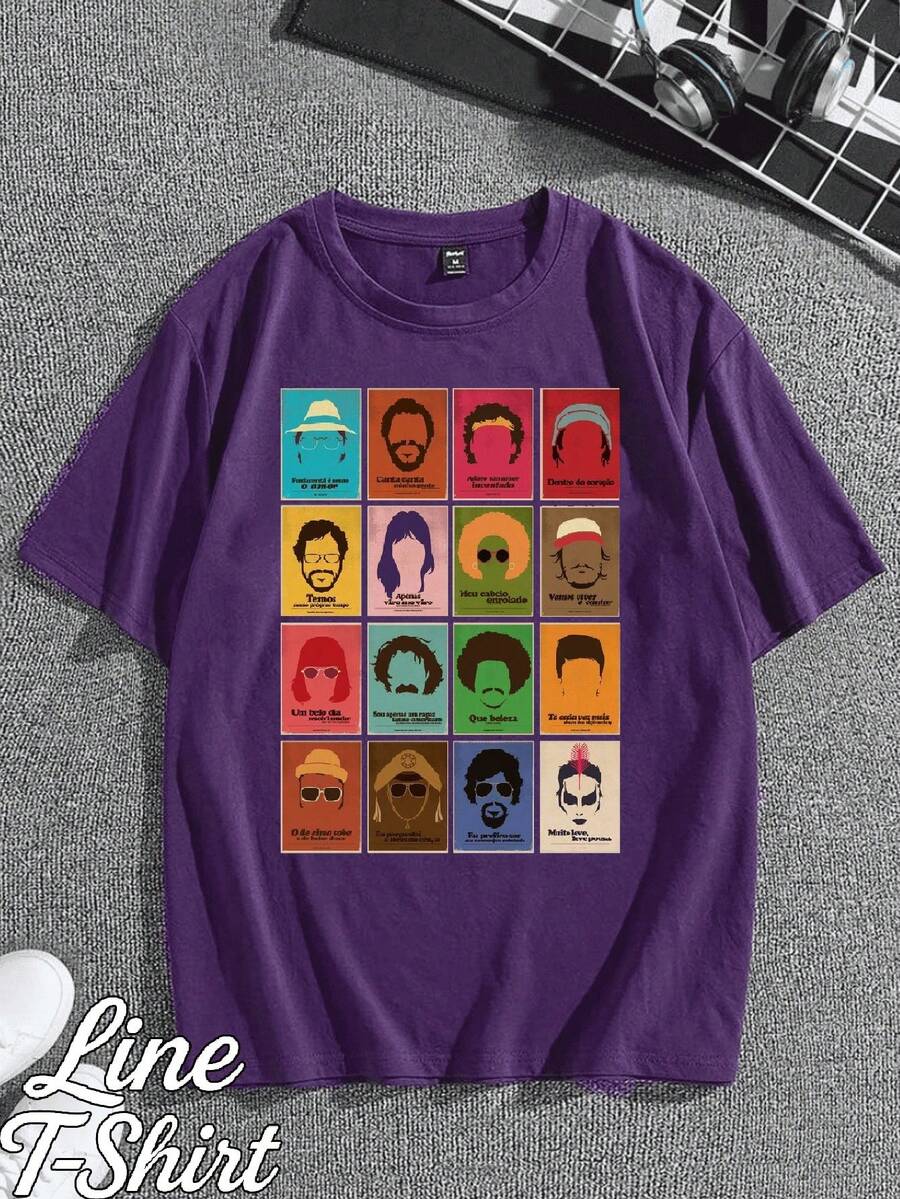 T-Shirt Featuring Classic Brazilian Singers, MPB (Brazilian Popular Music), Quotes From Raul Seixas, Rita , And Tim Maia. Unisex, Men's And Women's, 100% Cotton, Premium Top Quality, Streetwear, New Release, Immediate Shipping, Various Colors!! Plus Size. - Màu tím - Xem 1