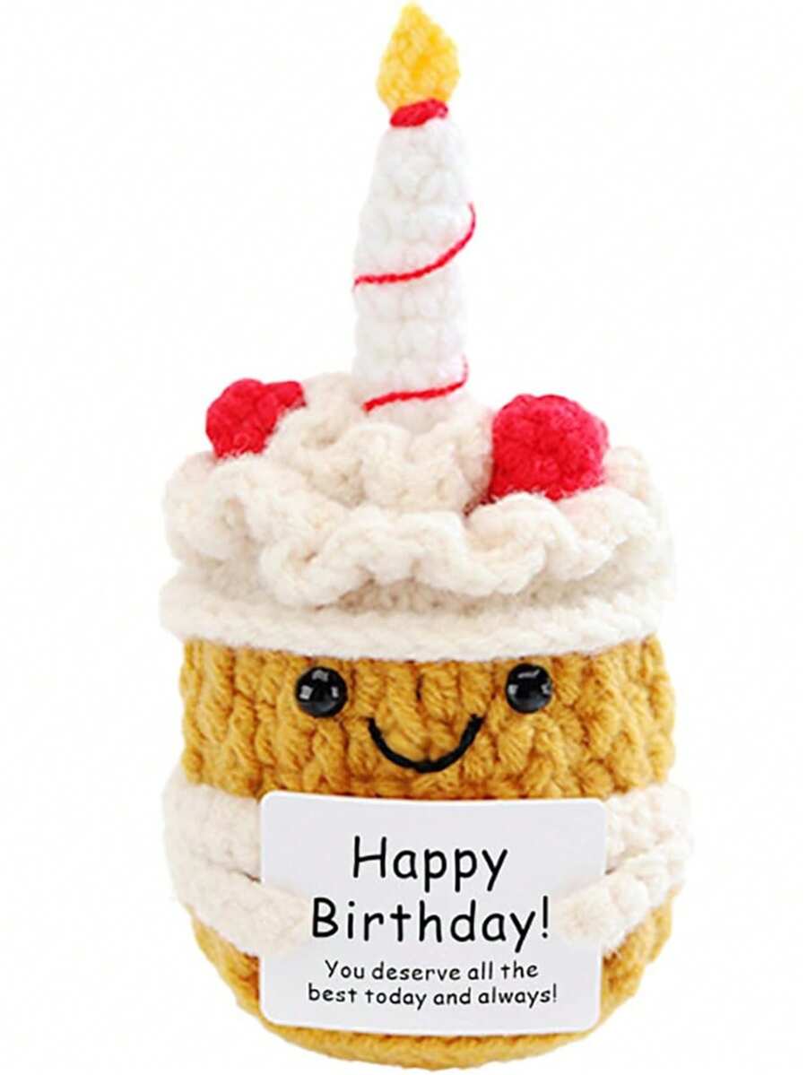 1件钩针编织的黄色蛋糕，生日快乐礼物，励志腰部编织蛋糕摆件，独特的小巧创意趣味装饰礼物，适合女性和男性，她的姐妹，母亲，父亲，女孩和男孩。 - 彩色 - 查看 1
