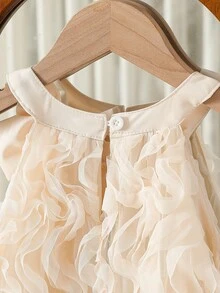 少女时尚休闲可爱网纱蝴蝶结装饰连衣裙 - 杏色 - 查看 6