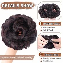 1件优雅波浪卷发头巾式接发，加厚合成发髻，女士自然逼真发饰，适合婚礼和时尚盘发造型