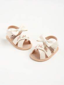 Infant/Toddler Boys/Girls Sandals, Comfortable High-Quality Summer Outdoor Casual Beach Shoes With Floral Bow, Non-Slip Soles, Newborn/Infant First Walking Shoes - White - View 9
