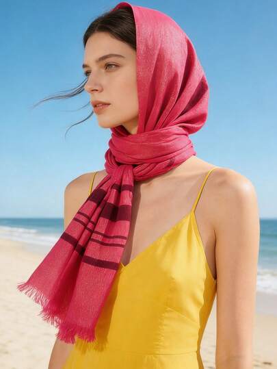 1pc Women's Large Size All-Season Silk-Like Cotton Scarf, Suitable For Daily Wear And Formal Events