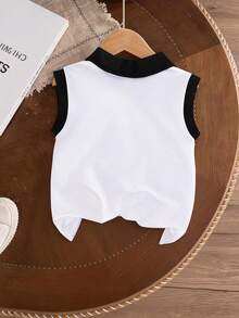 男童简约趣味标语运动风足球印花 Polo 领背心，新款春夏男童背心 - 白色 - 查看 3