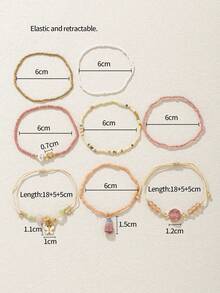 8pcs Girls' Casual Versatile Handmade Bohemian Style Pearl Bracelets - Baby Pink - View 3