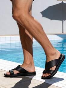 男士拖鞋 - 男士人字拖 - 男士时尚轻便人字拖凉鞋 - 舒适、防滑、耐穿的沙滩人字拖鞋，适合海滩、露营和休闲穿着 - 黑色 - 查看 4