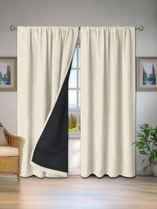 1pc Full Blackout Thermal Curtain - 99% UV Resistant Polyester, Rod Pocket Hanging, Non-Bleachable Plain Weave, Bedroom Art Theme, Coated Blackout Thermal, Noise Reducing - Ideal For Bedroom, Farmhouse And School Deep Sleep - Beige - View 7