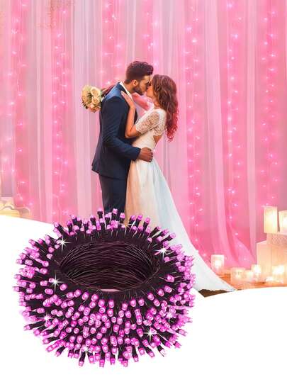 1/3 Pcs/White Tulle Backdrop Curtain With String Lights, Suitable For Parties, Transparent Photography Backdrop Curtain, Ideal For Wedding Parties, Photography Background, Romantic Present, Holiday Scene Decorations, Beach, Garden Parties