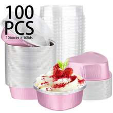 100/50/10 piezas Molde de aluminio para tartas con forma de corazón y tapa, taza para cupcakes de 100 ml/ 3.4 onzas, taza para flan y hornear para el Día de San Valentín, Día de la Madre, Boda, Navidad - Multicolor - Ver 19