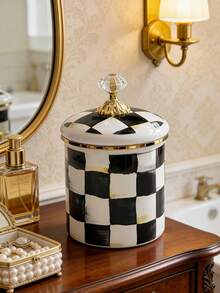 1pc Vintage Classic Plaid Wooden Handle Enamel Teapot, Cup, Large Capacity Straight Canister With Lid, Nordic Style Diamond Lid Large Capacity Kettle, Multipurpose High Temperature Resistant Kettle, Coffee Pot, Milk Tea Pot, Fruit Tea Pot, Unbreakable And Non-Stick Oil Pot, Back To School Supplies - Plaid - View 26