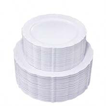 100 Pieces White Plastic Plates - White Disposable Plates - Premium Hard Plastic Disposable Plates For Wedding And Party Use Including 50 Dinner Plates 10 '' 50 Dert Plates 7.5 '' - 白色 - 查看 2