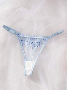 Blowup Lingerie Sexy Floral Embroidered Sheer Mesh Bra Set, Delicate Women's Bra Set - 淺藍色 - 查看 6