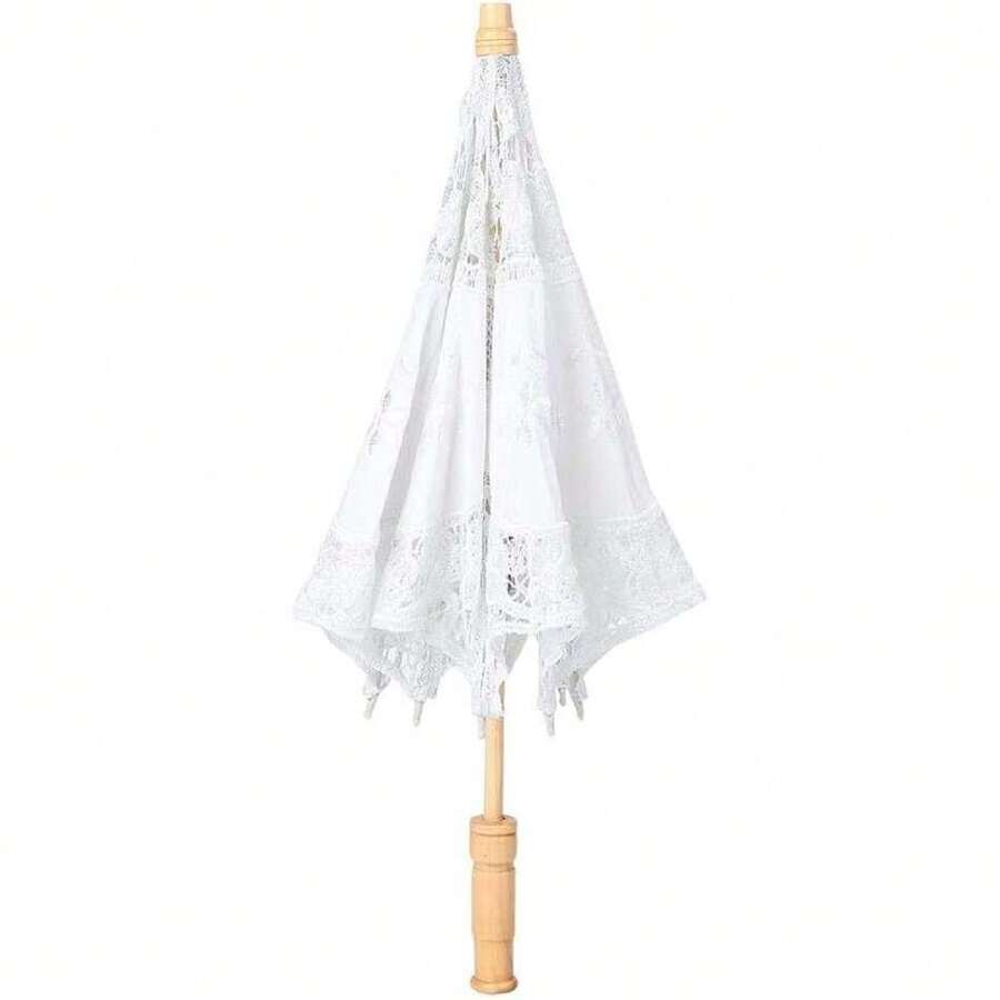 Paraguas de Encaje Vintage, Sombrilla de Encaje Vintage, Parasol Sombrillas de Encaje Elegantes, Paraguas de Fotografía de Novia de Boda Bordado de Madera Vintage [Blanco],38956790 - A - Ver 1