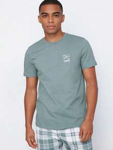 Snug League 2pcs Men's Lightweight Printed Short Sleeve Shirt & Shorts Pajama Set, Summer Home Wear - Multicolor - View 1