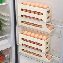 1pc 4-Tier Egg Storage Box Compatible For Refrigerator - Heavy-Duty Plastic Egg Organizer With Anti-Slip Egg Holder Rack, Space-Saving Fridge Shelf For Egg Cartons (No Electricity Needed) - Yellow - View 1