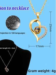 1pc "I Love You" In 100 Languages Projection Stone Necklace With Rose Flower Gift Box, Eternal Flower Single Flower Gift Box Necklace Jewelry Pendant Drawer Style Gift Box, 100 Languages Projection Stone Necklace, Holiday Gift Suitable For Women, Mother's Gift