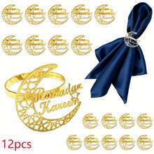 6/12pcs Set Eid Mubarak Crescent Moon Metal Napkin Rings, Multi-Size Set, High-Quality Durable Metal Material, Hollow Moon Design, Matching Islamic Festival Elements, Suitable For Wedding, Family Gathering/Banquet Table Decor, Dedicated Napkin Rings For Dining Parties, Easily Create A Festive Islamic Holiday Atmosphere, Also A Refined Choice For Home Dining Table Setting, Home Decor And Holiday Decoration. - Multicolor - View 13