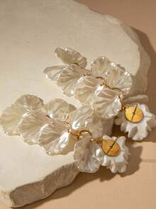 imoli 优雅树脂山茶花亚克力花瓣长款吊坠耳环 - 31534-ear-white-EP - 查看 8