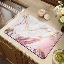 1pc White Marble Print Kitchen Counter Mat, Dish Drying Mat, Coffee Bar Mat, Kitchen Countertop Mat, Drainage Mat, Utensil Drying Mat, Suitable For Kitchen, Dining Room, Patio Dining Table Decor, Kitchen Supplies - Multicolor - View 23